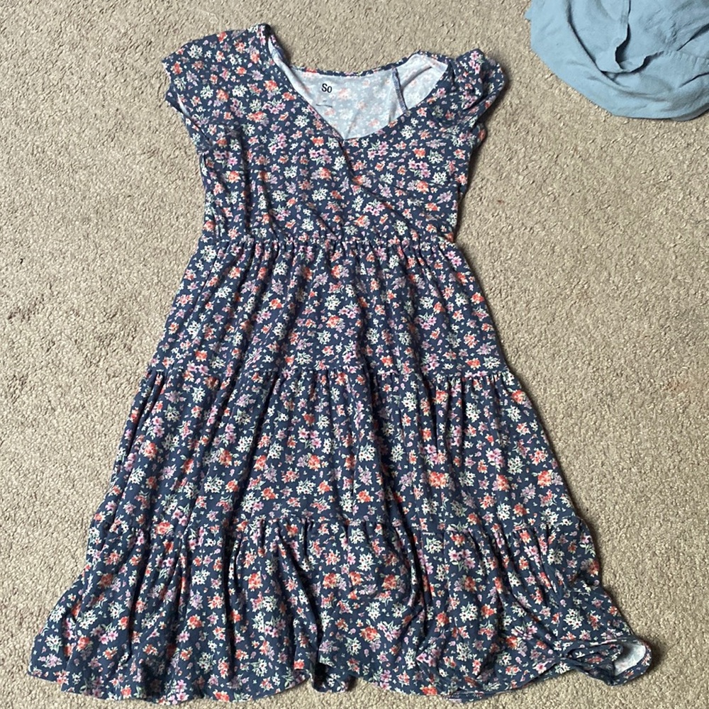 Navy floral comfortable knee length dress 🌺💙🌠